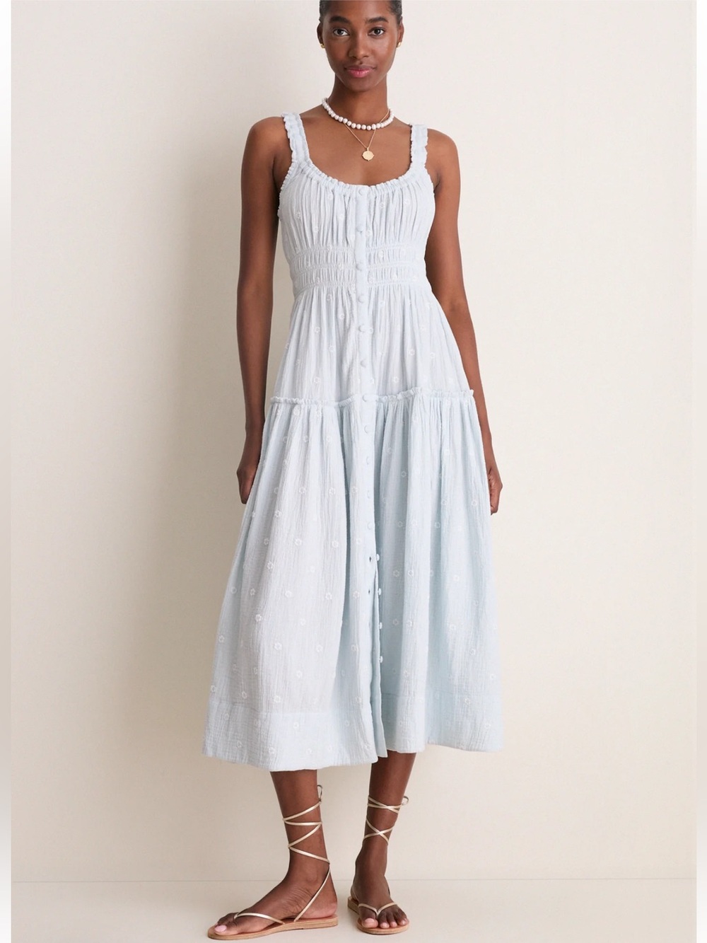 TUCKERNUCK Blue Gauze Daisy Embroidered Landis Midi Dress